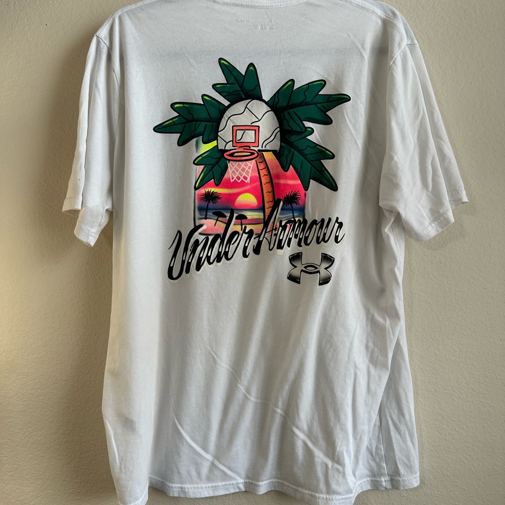Under Armour White Tee with Tropical Graphic
